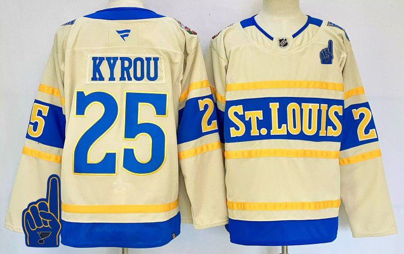 Men St.Louis Blues #25 Kyrou Cream Fanatics 2025 NHL Jersey style 1